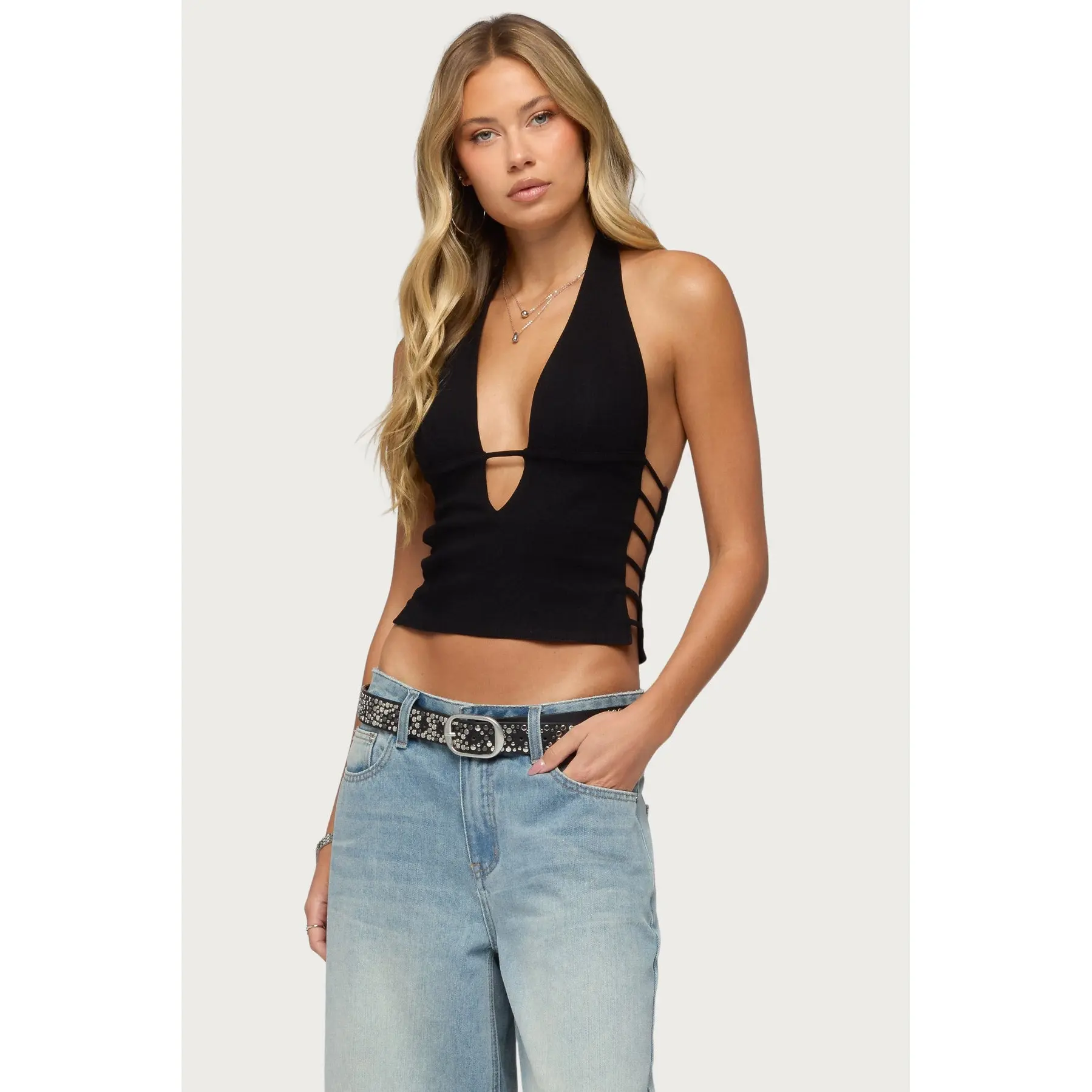 Aneera Cutout Plunging Halter Top