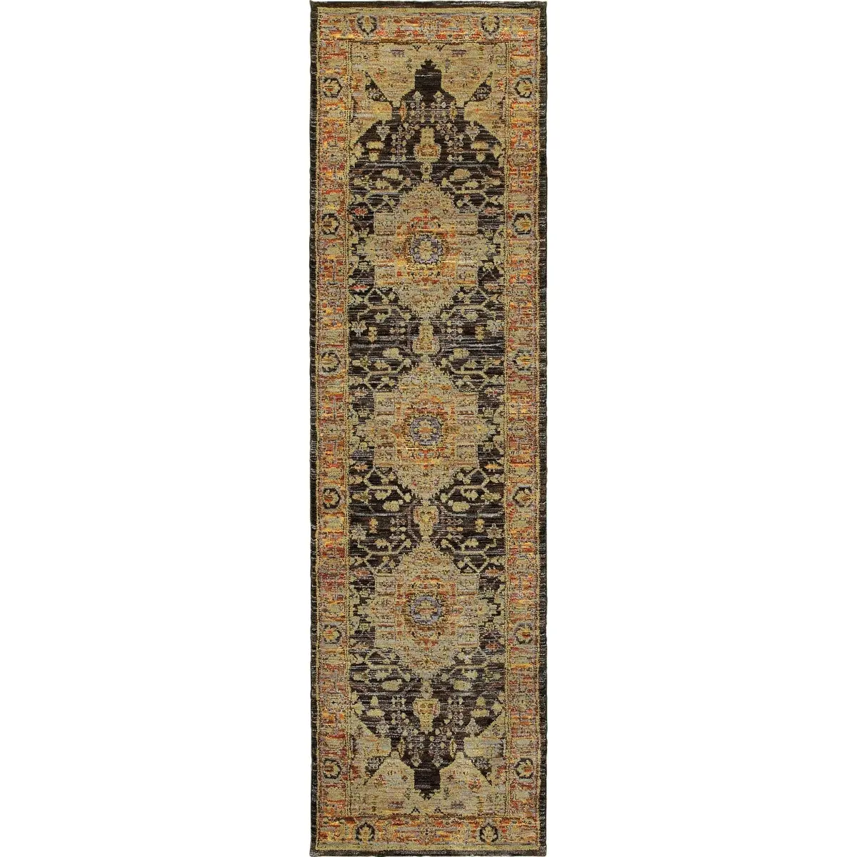 Oriental Weavers Andorra 7138B 2x8 Nylon-PolyP Runner - Gold/Grey, Traditional Colorful, Vibrant Traditional, Vintage Decorative Rugs for Home Accents, Traditional Colorful Runners, Vibrant Traditional Runners