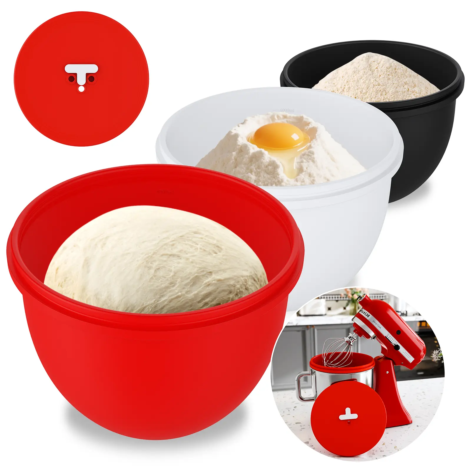Food Grade Silicone Liner for Kitchen Stand Mixers, 5 Qt Bowl Insert for KitchenAid KSM150 Tilt-Head Models, Non-Stick Reusable Durable Versatile Kitchen Appliance Accessory, Easy-Clean White/Red/Black Option, Practical Valentine's Day Gift, Kitchen Appli