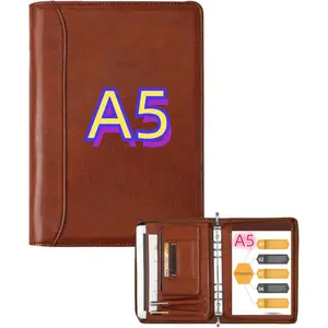 KISSKI.H  A5 Planner Binder Padfolio for Men, Small Business Zippered Portfolio Organizer, 6 Ring Folder Folio Cover with 1 count A5 Notepad, Tablet for iPad mini/iPad Air 2,  Gifts, Brown