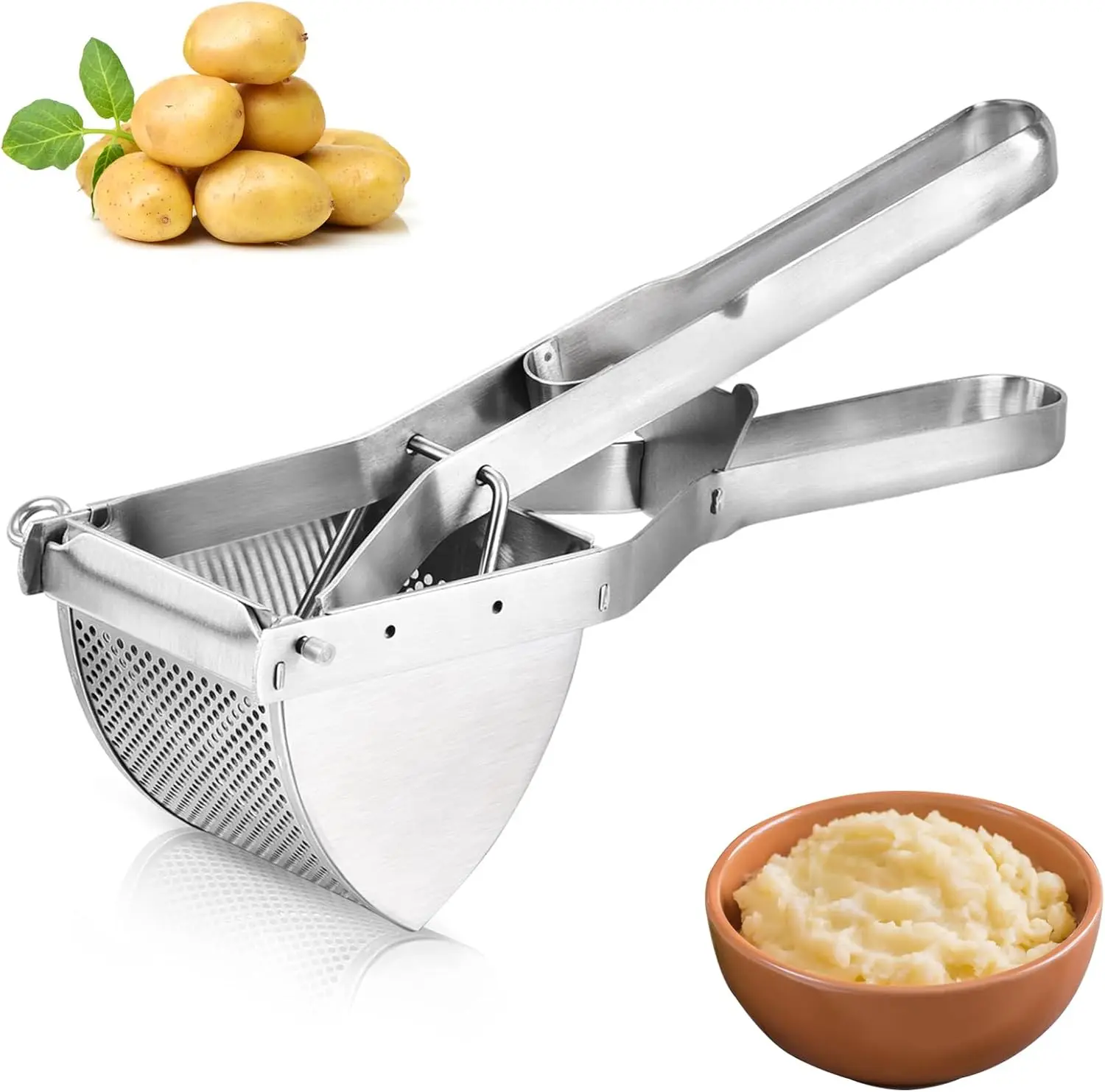 Heavy Duty Stainless Steel Potato Ricer And Masher - Multi-Purpose ​​Modern​​ ​​Kitchenware​​ ​​Utensil，tool​​ For Perfect Vegetables, Fruits And Mashed Potatoes，Pumpkin Puree，Guacamole - Effortless Mashing, Easy Clean