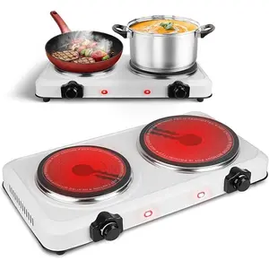 1800W Portable Dual Burner Heating Stove Countertop RV Stove with 7.5"& 6.3" Glass Cooktop Stepless Temperature Adjust-5380