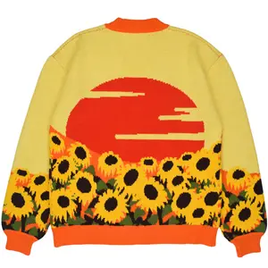 Steady Hands Sunflower Knit Cardigan Yellow Orange Sunset Flowers
