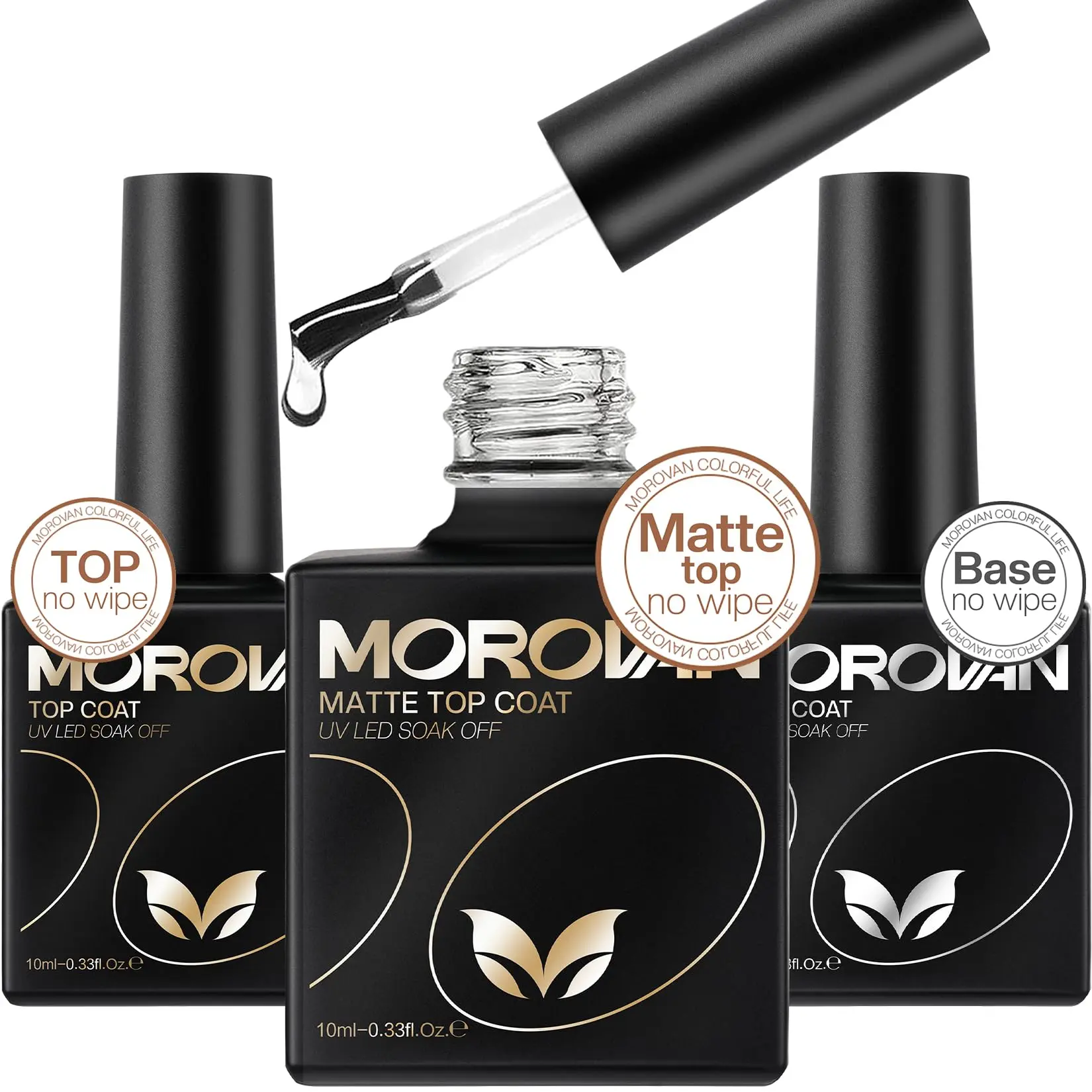 MOROVAN Gel Base Top Coat: No Wipe Gel Shine Matte Top and Base Coat Set - Soak Off Nail Lamp Long Lasting Top Coat Nail Polish and Gel Base Coat for Women Salon DIY