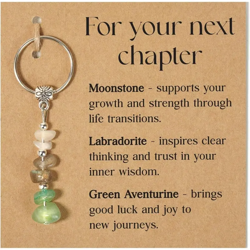 Handmade Crystal Keychain with Genuine Moonstone, Labradorite & Green Aventurine - Good Luck Charm for Car Keys, Bag Accessory, Milestone Gift for New Beginnings, Keychain For Car Keys, Key Charms, Graduation