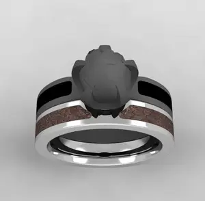 White Gold Shadow Band with Dinosaur Bone