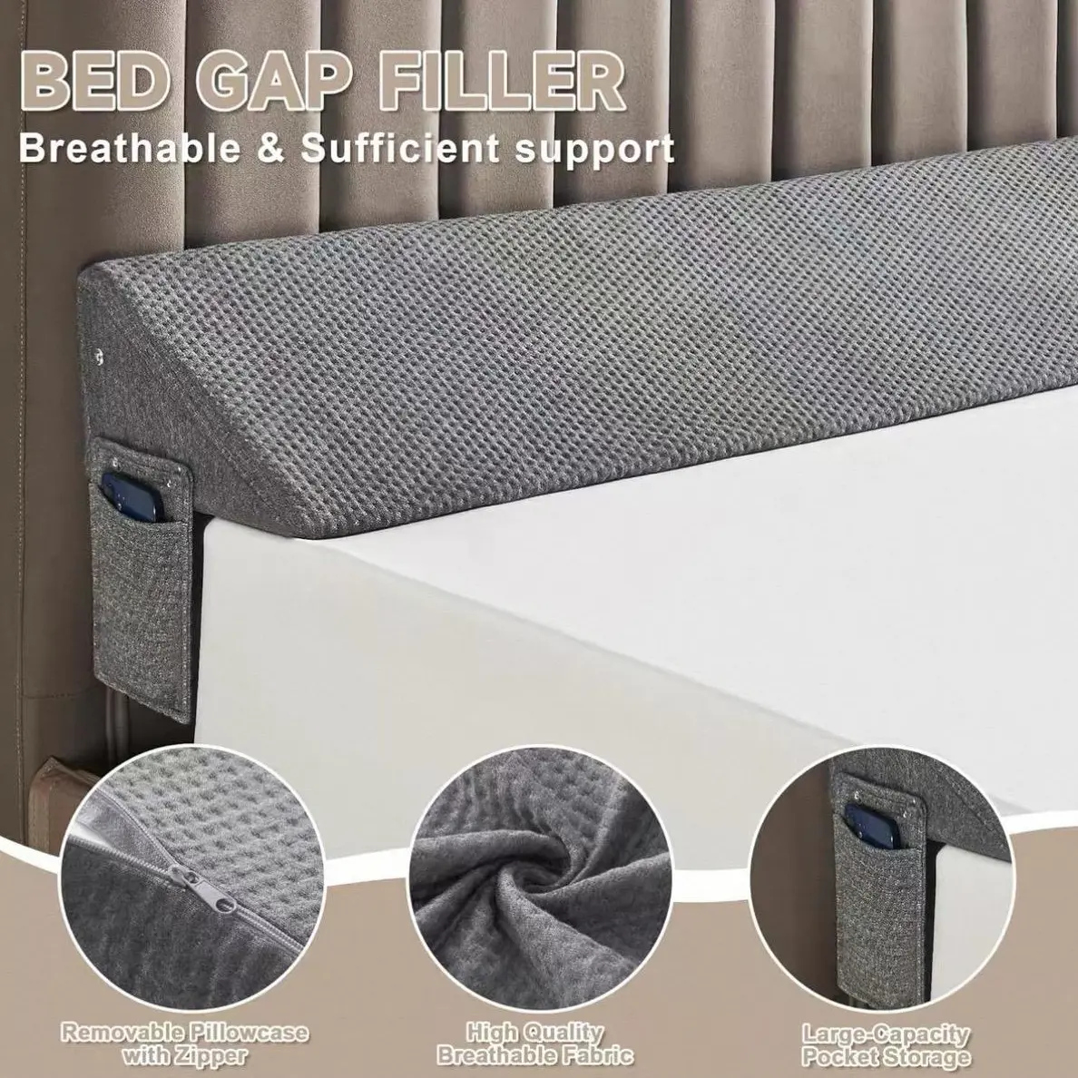 Queen Size Bed Wedge Pillow for Headboard Bed Gap Filller/Mattress Gap Filler (0-7") - Wedge Pillow Headboard Triangle Foam Pillows Wedges Between Headboards Mattress sohochic