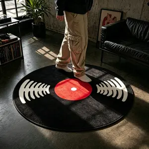 Vintage Vinyl Record Round Rug, Music Theme Living Room Bedroom Bedside Carpet, Home Decorative Rug, Unique Decor Mat for Sofa, Coffee Table, Bathroom, Indoor Decoration
