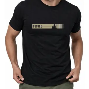 Men'S Casual Crew Neck T-Shirt with "FUTURE" Print, Short Sleeve, Knit Fabric, 95% Polyester 5% Spandex, Slight Stretch, Regular Fit, Summer Top - Black