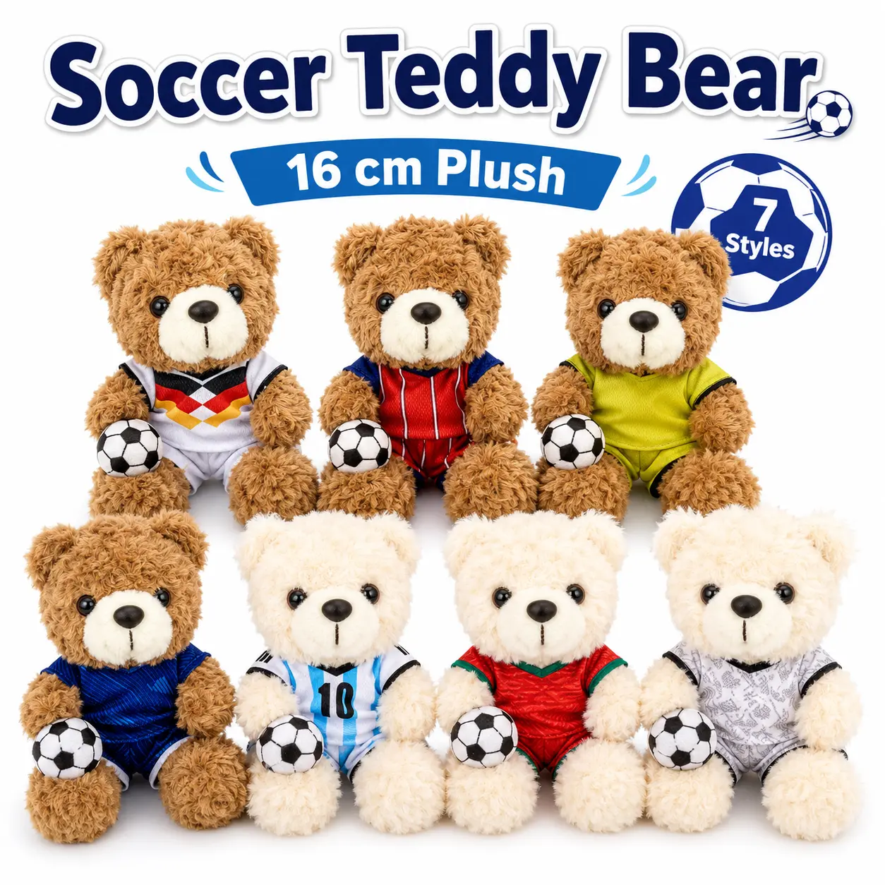 16cm Soccer Teddy Bear Plush Toy, Cute Mini Stuffed Bear with Soccer Ball, Soft Sports-Themed Plush Doll for Desk Decor, Kids Gift & Fan Collection