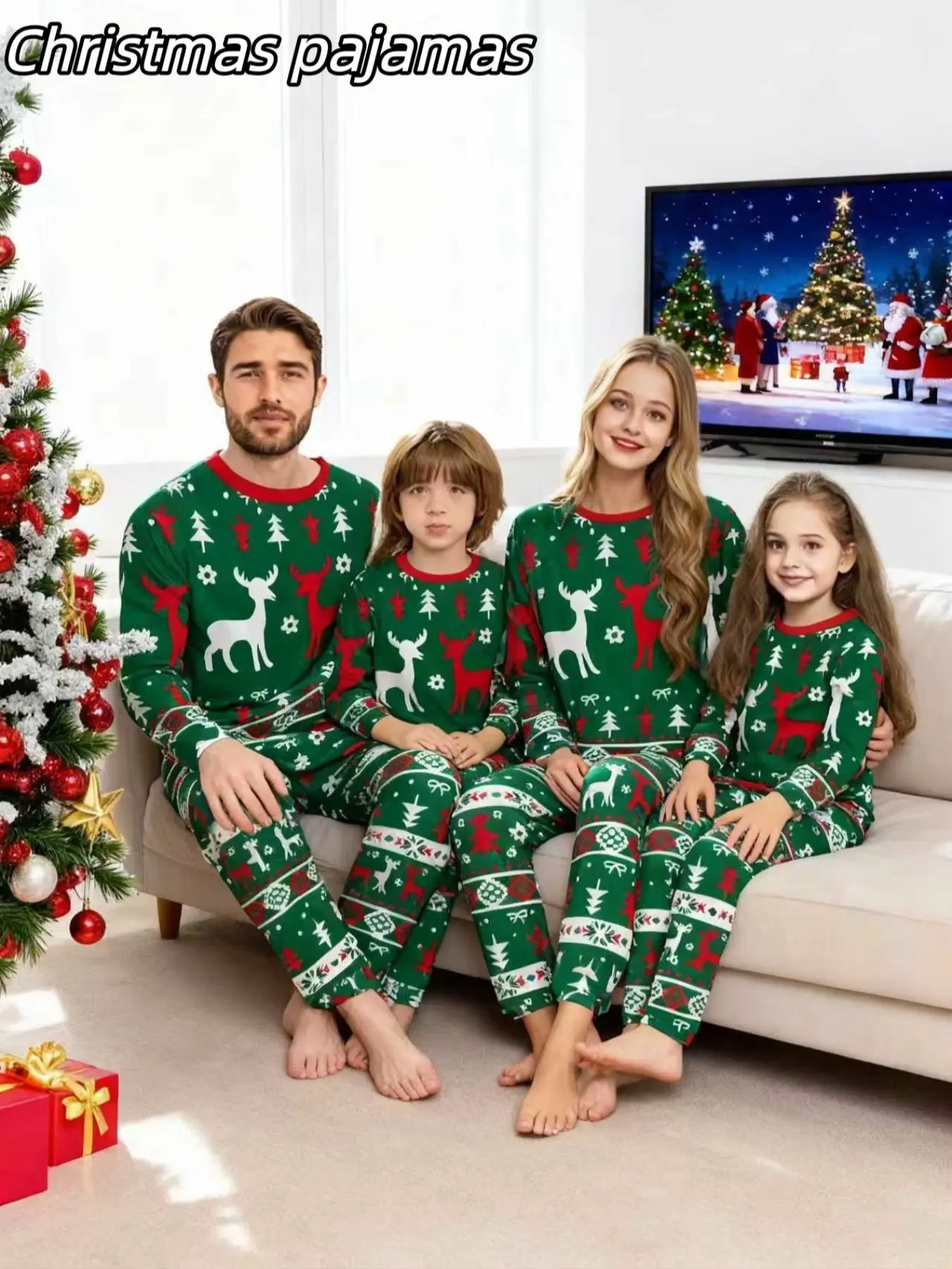 2-Piece Christmas Family, and Plaid Long Sleeve Pajama Set, Holiday Sleepwear for Men and Women, New Year Gift