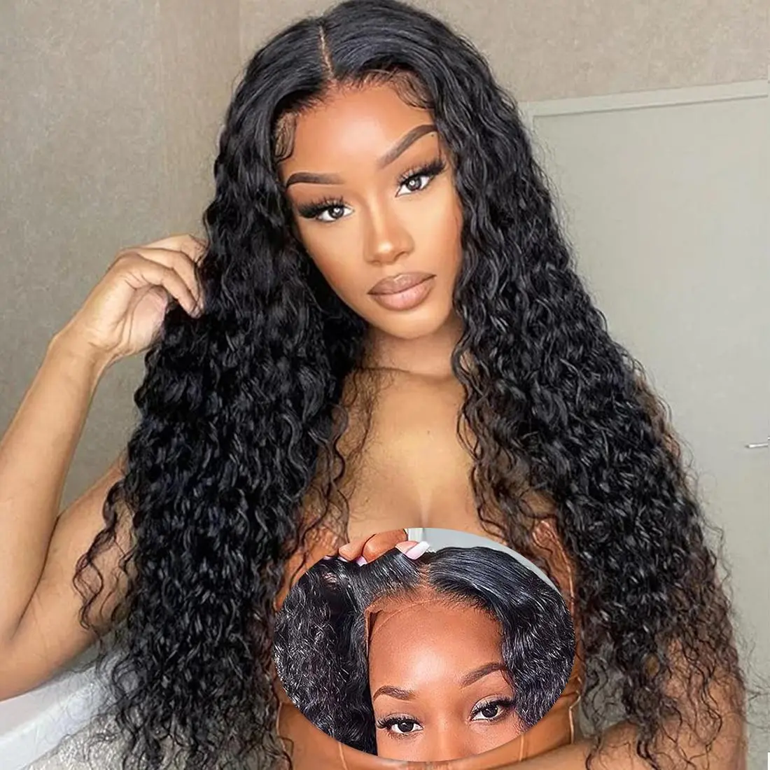 Deep Wave Wear And Go Glueless Wigs Human Hair Pre Plucked Pre Cut 6X4 Hd Lace 180 Density Deep Wave Lace Front Wigs Human Hair 26 Inch Drawstring Curly Human Hair Wig For Women Beginner Friendly #tiktokshopmemorialday summerwins Hyperrealism Wig