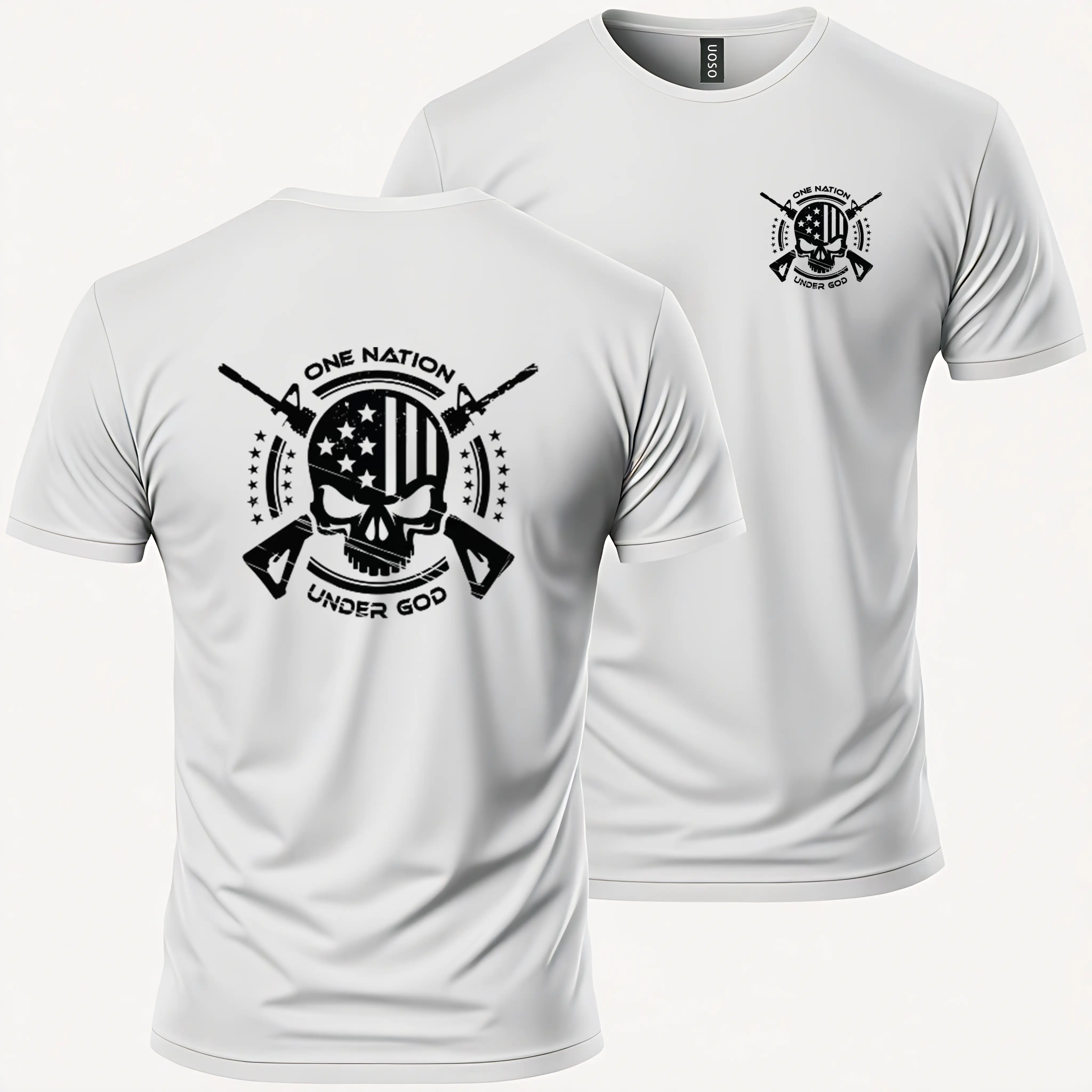 Men's Patriotic '1 Nation Under God' Graphic T-Shirt, Casual Round Neck Short-Sleeve Top in Soft 100% Combed Ringspun Cotton, Shortsleeve
