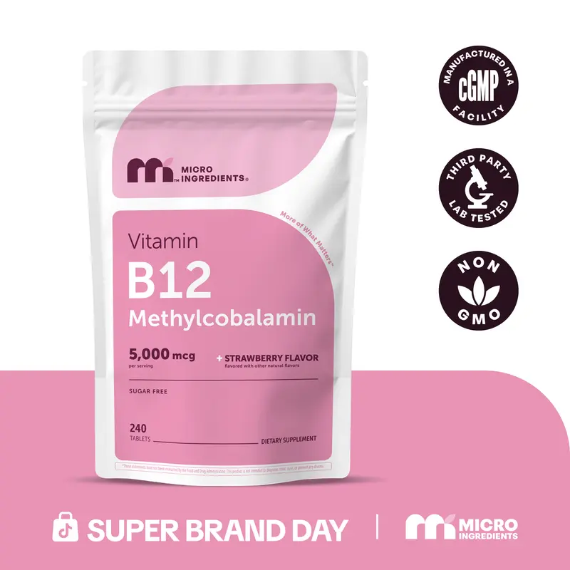 Micro Ingredients Vitamin B12 5000mcg | Methyl B12 Active Form – 240 Chewable Tablets Healthcare Dietary