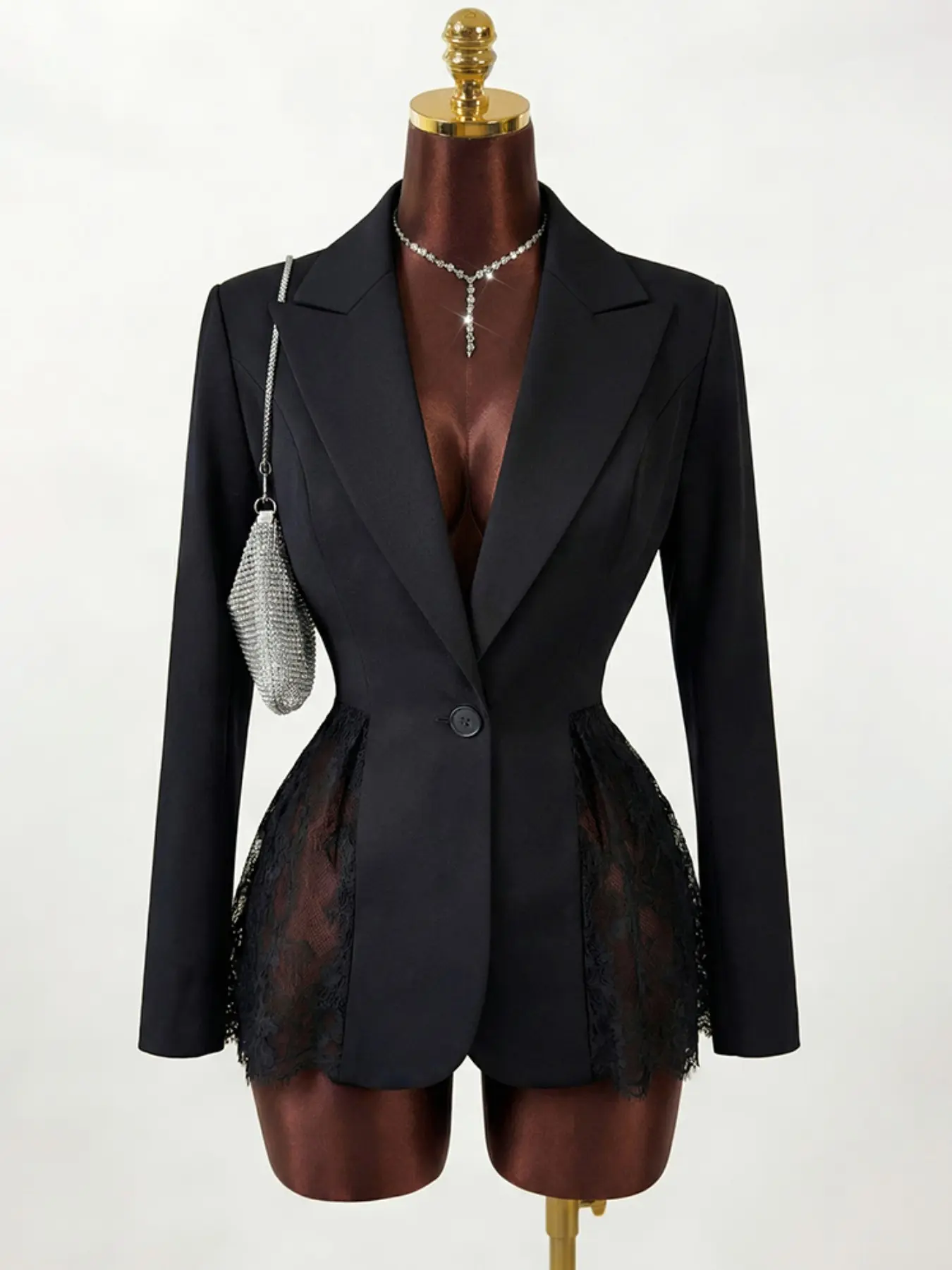 Women's Elegant Chic Contrast Lace Slim Fit A-Line Blazer, Long Sleeve Plain Top for All Seasons, Office Workwear