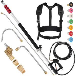 RIDGE WASHER 24 FT Telescoping Pressure Washer Wand, Pressure Washer Extension Wand, Telescopic Gutter Cleaner With 3 Curve Wands, 7 Spray Nozzle Tips, Adjustable Support Belt and 2 Adapters, 4000 PSI