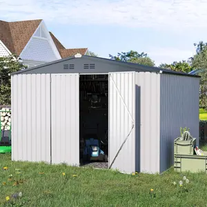 【2 Packages arrived at different times】10'x10' Metal Storage Shed – Heavy-Duty Steel Outdoor Shed with Lockable Doors for Garden, Patio & Backyard