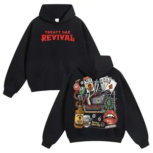 Unisex Treaty Oak Revival Band Cotton Hoodie For Autumn Winter Thick Warm Retro Print Versatile For Ins Street Style Couples Outfits Top Choice For Boyfriend Gift Fabric Menswear Casual Fit