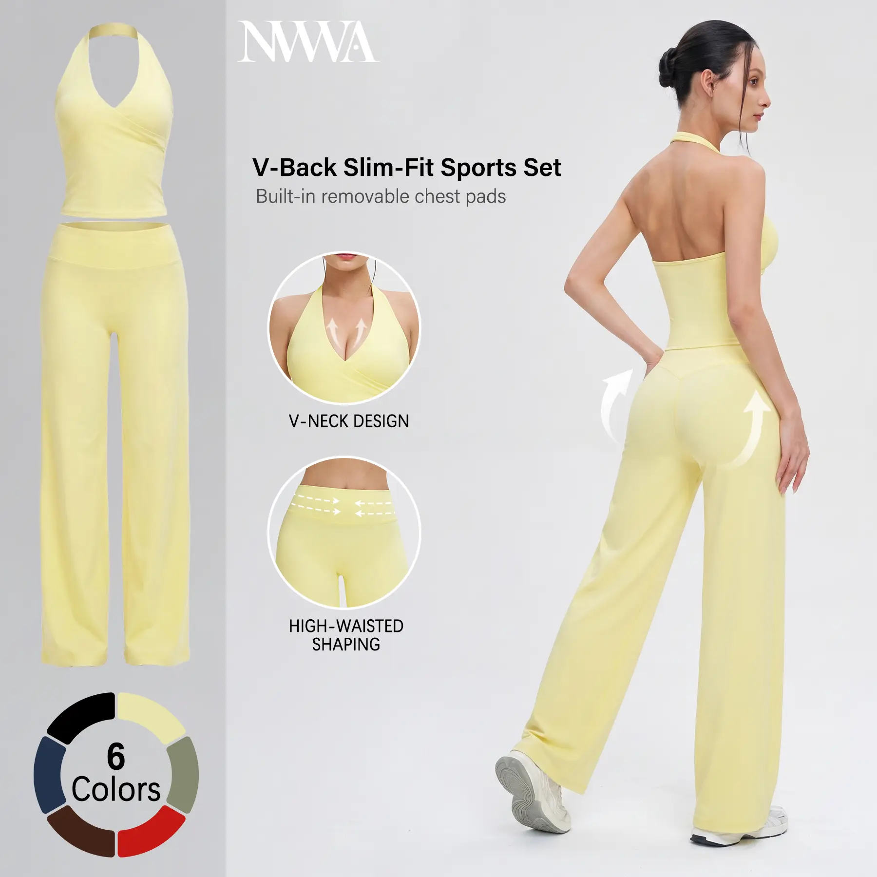 Women's 2-Piece Stretchy Workout Set - V-Neck Halter Top & High-Waisted Flare Leggings, NVWA Mother's Day Gift, Gym Training Attire, Pilates Athleisure Matching Outfit Set, 2 Piece Sets tiktokshopbacktoschool,back to school,back to school haul