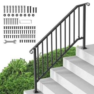 VEVOR Handrails for Outdoor Steps, 5-6 Step Stair Hand Rail Kit, Transitional Carbon Steel Railings with Installation Kit, Stair Rails for Seniors, Concrete Steps & Porch & Deck, Black Retro Arch