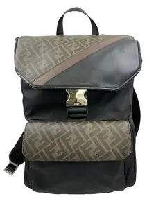 Pre-owned FENDI Black Nylon & Brown FF Monogram Canvas Backpack/EE04420532
