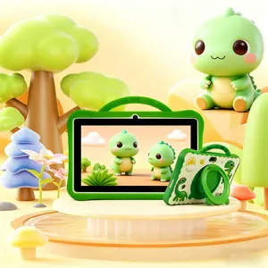 Dinosaur Kids Tablet PC 7 Inch Android System Dual Camera Quad-Core Processor 16GB Storage WiFi Bluetooth-compatible Shockproof Case Ideal Learning Entertainment