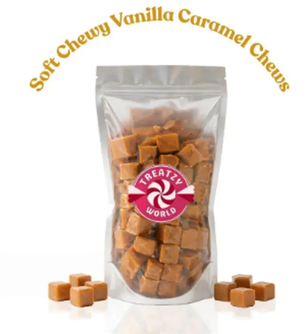Caramel Cubes Candy - Filled Creamy Caramels Individually Wrapped - Vanilla