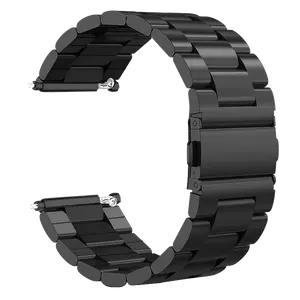 22mm black metal strap, three beads at the curved end, high-end stainless steel half-moon-shaped strap for both women and men