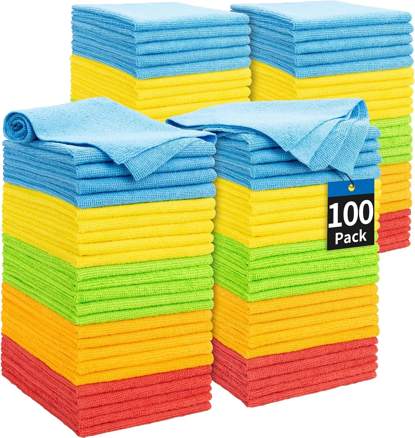 Polyester Microfiber Cleaning Cloths, 11.5in x 11.5in Bulk Assorted Colors Rags, Soft Absorbent Lint-Free Reusable Long-Lasting for Desk, Wall & Car Wash Use, Car Wash Microfiber Towel