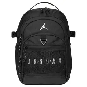 Jordan Logo Print Polyester Fiber Unisex Backpack, Black and Ivory Functional Luggage Bag, Polyester Fiber Backpack