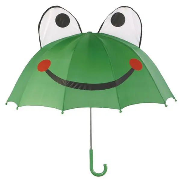 212 MAIN Child-Size Playful Green Frog Umbrella, 100% Synthetic Nylon Fabric, Kids' Animals-Themed Home Supply Umbrella
