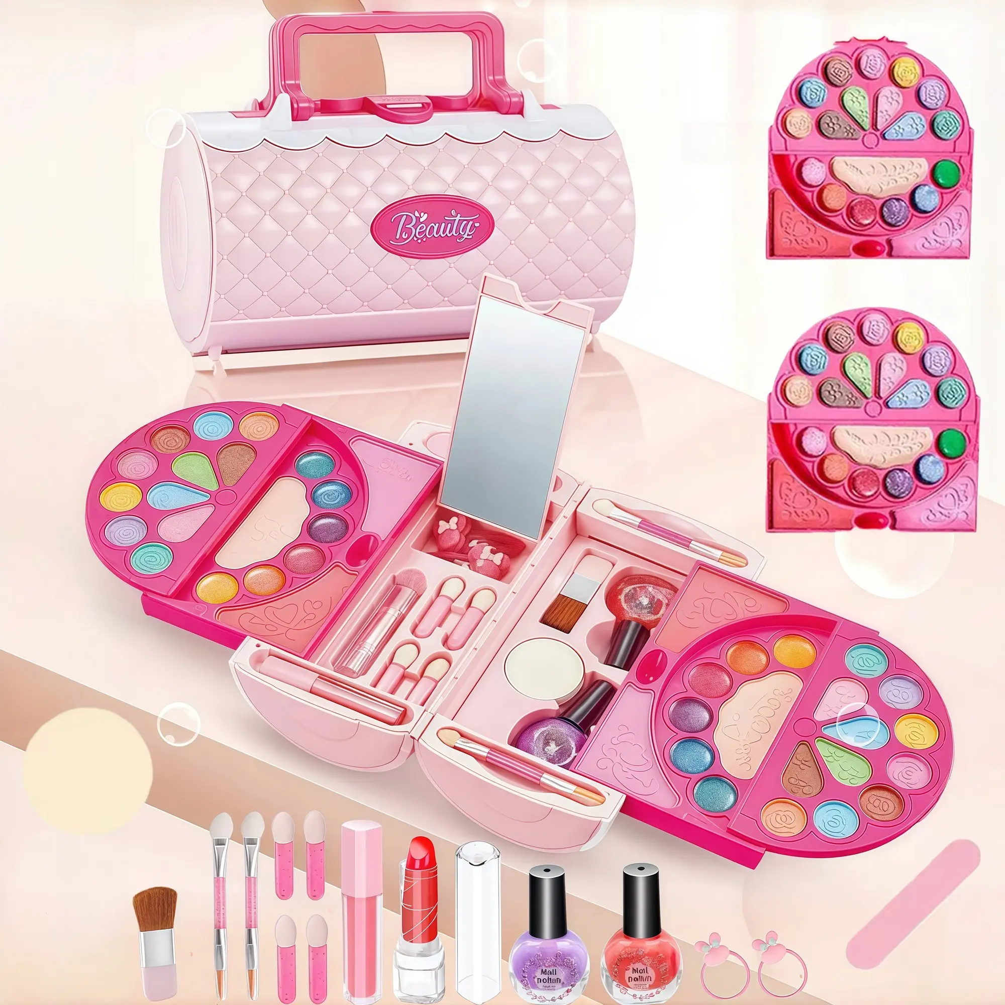 Makeup Set Bag, Real Washable Non-Toxic Safe Princess Role Play Toy, Lipstick Blush Nail Polish Gift Box Handbag, Pretend Playset, Pretend Play Accessories, Kids Vanity, 3-9 Years Girls