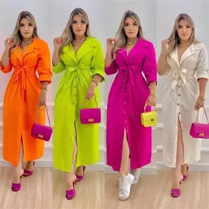 Solid Long Sleeve Coat Dress
