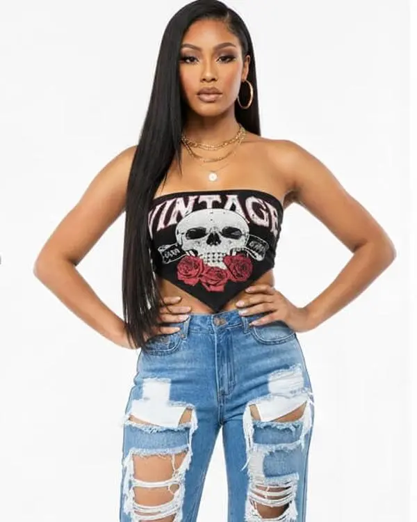 Women's Aesthetic Sleeveless Retro Streetwear Cotton Corset Shirt - Skull & Rose Graphic, "Stay Strong" Print, Comfortable Fit, Fashion