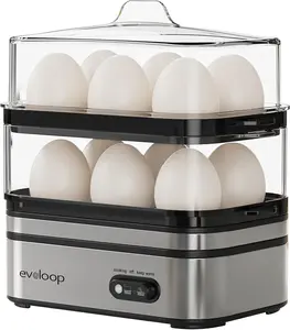 EVOLOOP Rapid Egg Cooker Electric 12 Eggs Capacity, Soft, Medium, Hard Boiled, Poached, Omelet Maker Egg Poacher & Vegetable Steamer, BPA Free Tray