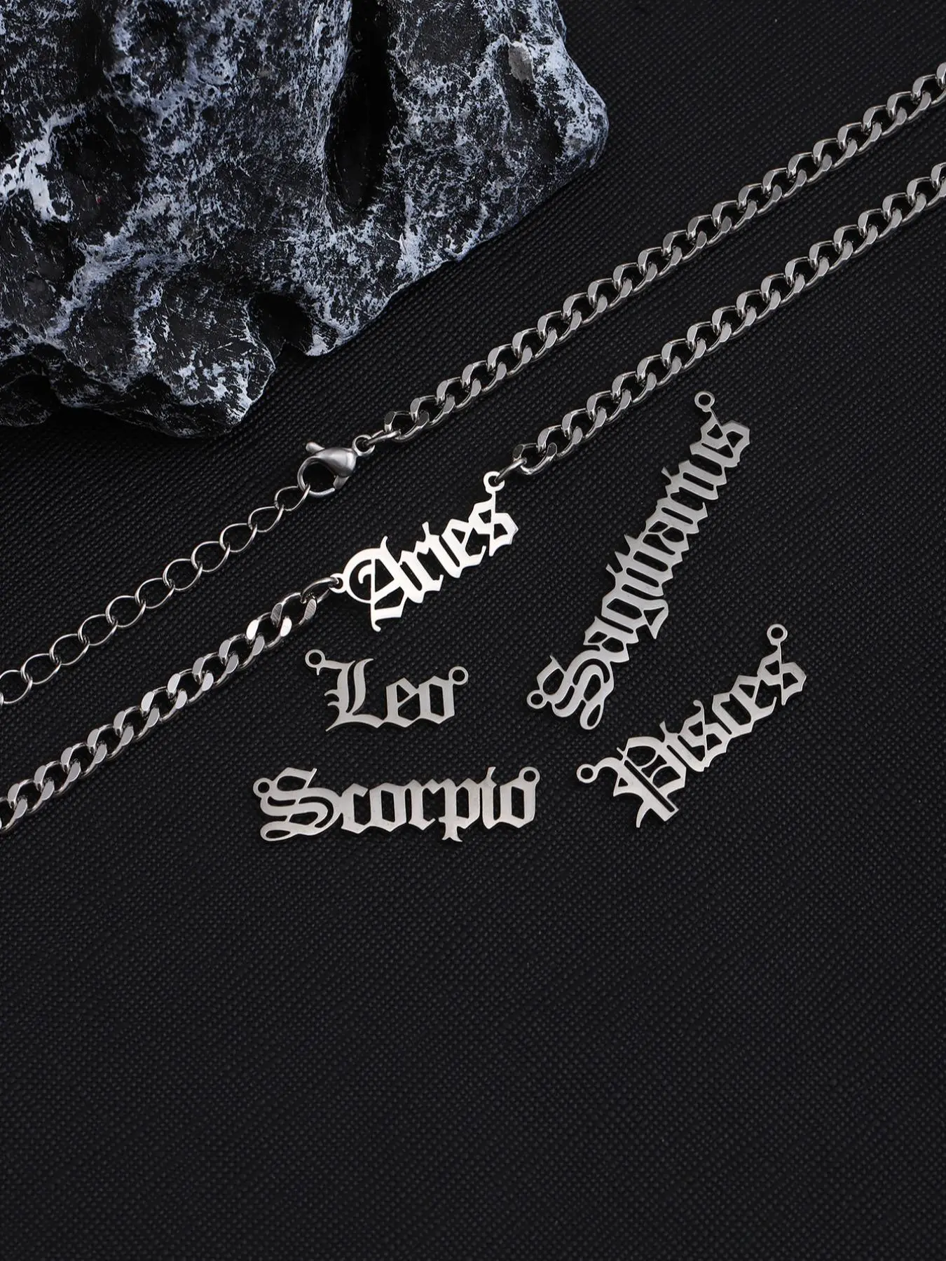 Punk Style Gothic Witch Jewelry 12 Constellation & Letter Design, Fashion Jewelry for Party, Daily Clothing Decor, Trendy All-match & Exquisite Jewelry for Birthday Gift, Letters Necklace, Stainless Steel Necklaces, Witchy Jewelry