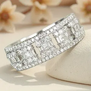 Wide Face Sparkling Multi-Layer Baguette Cubic Zirconia Ring - High-Quality Women's Jewelry for Bridal Engagement, Wedding & Anniversaries