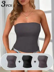 3-Piece Sweet Cool Girl Waist-Cinch Tube Top Set, High Elasticity Slim Fit Sleeveless Tops, Breathable Outerwear & Inner Layer for Spring Summer, Underwear