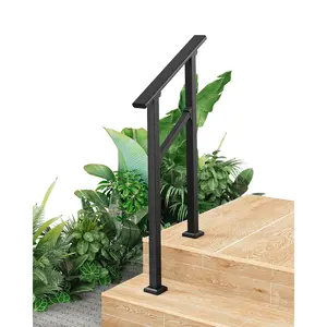 Garvee Handrails for Outdoor Steps, 2 Step - Aluminum & Wrought Iron Stair Railing for 1 to 5 Steps, Adjustable Handrailing Kit, Hand Rails for Decks, Porches, and Concrete Steps, Black, 1 Pack