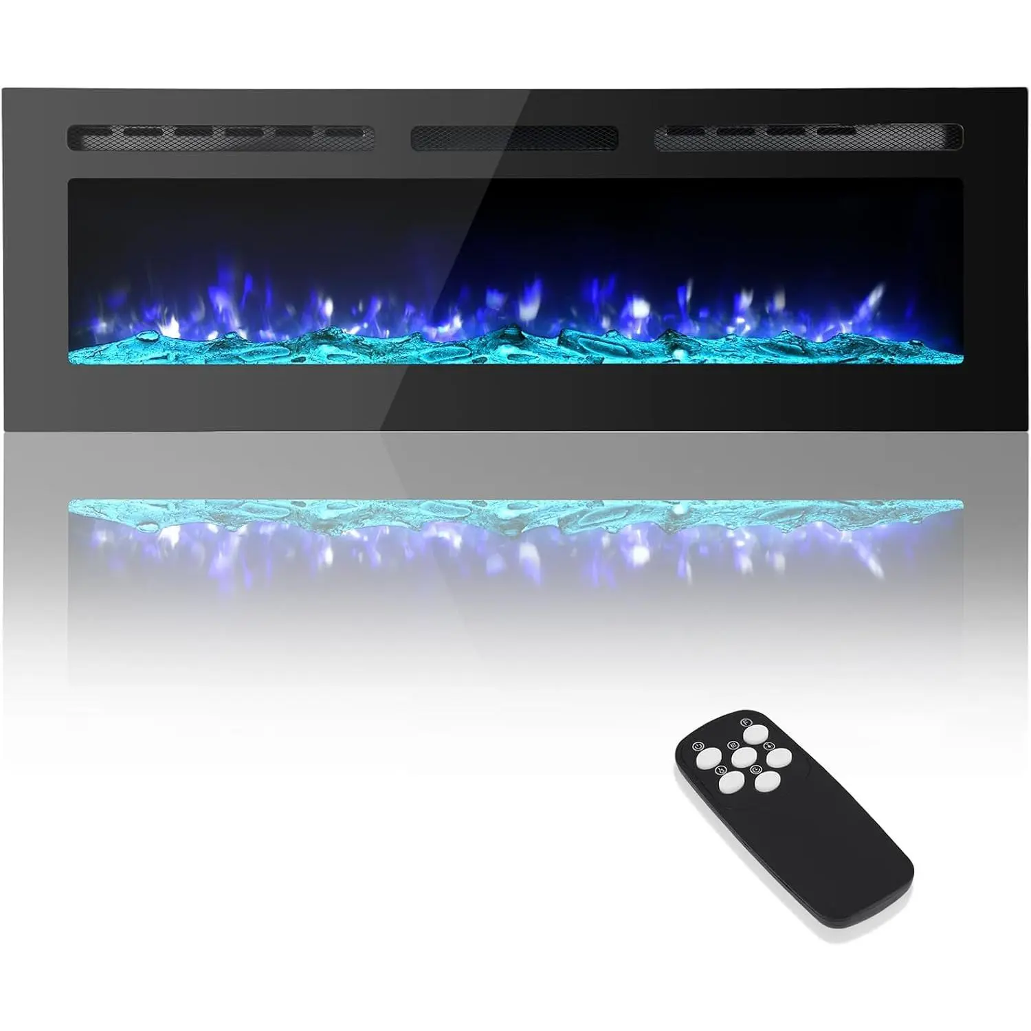 GARVEE 60" Steel Wall-Mount Electric Fireplace, Recessed 1500W Heater with 12 Color Flame Effects, Remote Control, 1-8 Hour Auto Shut-Off, Timer, Dimmer for Bedroom, Living Room, Office Indoor Use