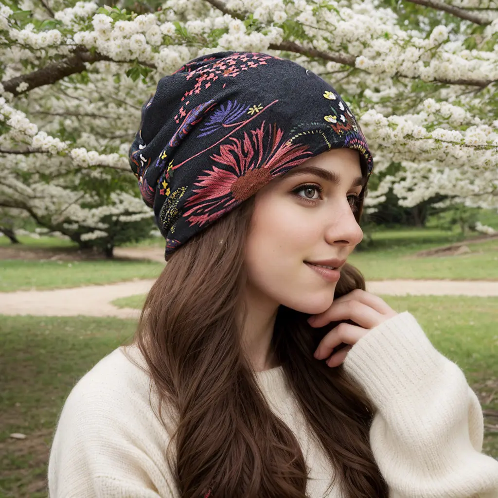 Women's 4-Piece Slouchy Cotton Beanies - Soft, Lightweight, Elastic Chemo Headwear Skull Cap for Casual Wear