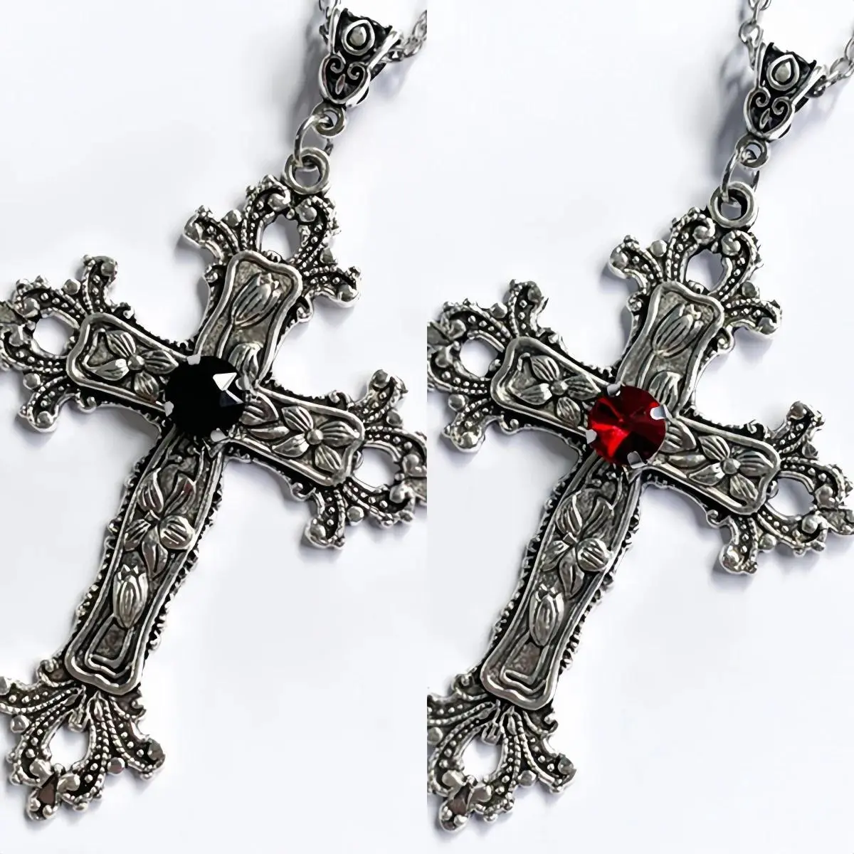 2 Pcs Y2K Punk Crystal Cross Pendant Necklace for Women and Men, Gothic Irregular Clavicle Chain Aesthetic Jewelry, Cross Design Pendant, Gothic Aesthetics