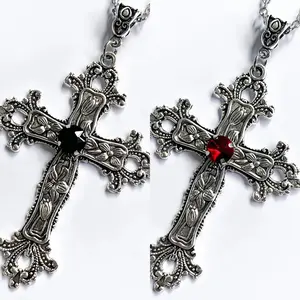 2 Pcs Y2K Punk Crystal Cross Pendant Necklace for Women and Men, Gothic Irregular Clavicle Chain Aesthetic Jewelry