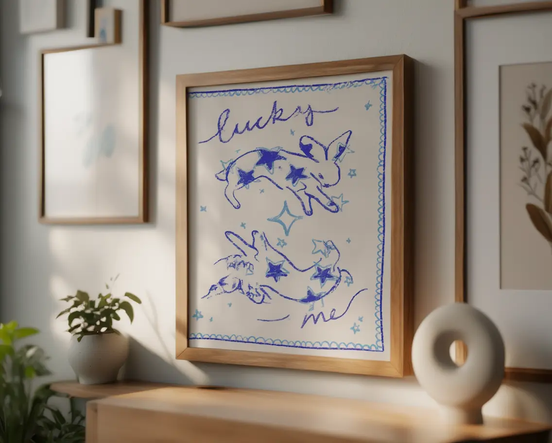 Mid Century Rabbit Wall Art Retro Bunny Poster Vintage Kitchen Decor Print