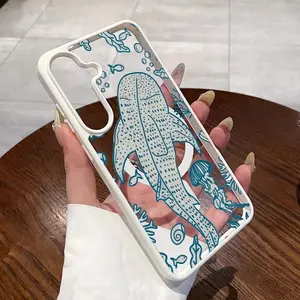 Magnetic Phone Case Compatible with Galaxy S26 Edge S23 Ultra S24 Plus FE S25 S22+ Vintage Whale Shark Pattern Non-Yellowing Shockproof Soft Silicone Transparent Acrylic Cover Supports Wireless Charging Durable Casing