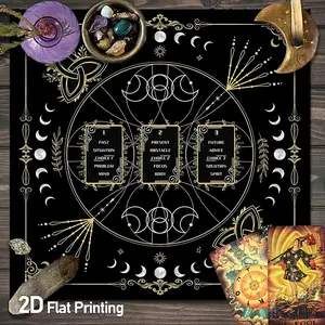 Mystical Altar Cloths Witchcraft with Celestial Black Golden Tarot Card Tablecloth for Witchcraft Astrology Spiritual Decoration Oracle Paper Mat Falling Games Dormitory Home Decor Polyester Tarot Mat for Reading Cards Divination