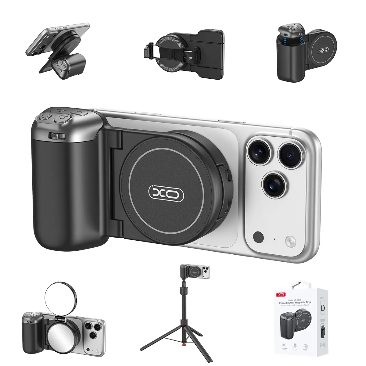 2026 MagSafe Magnetic Shooting Grip with Detachable Wireless Shutter Remote, Portable Ergonomic Phone Holder for iPhone & Android