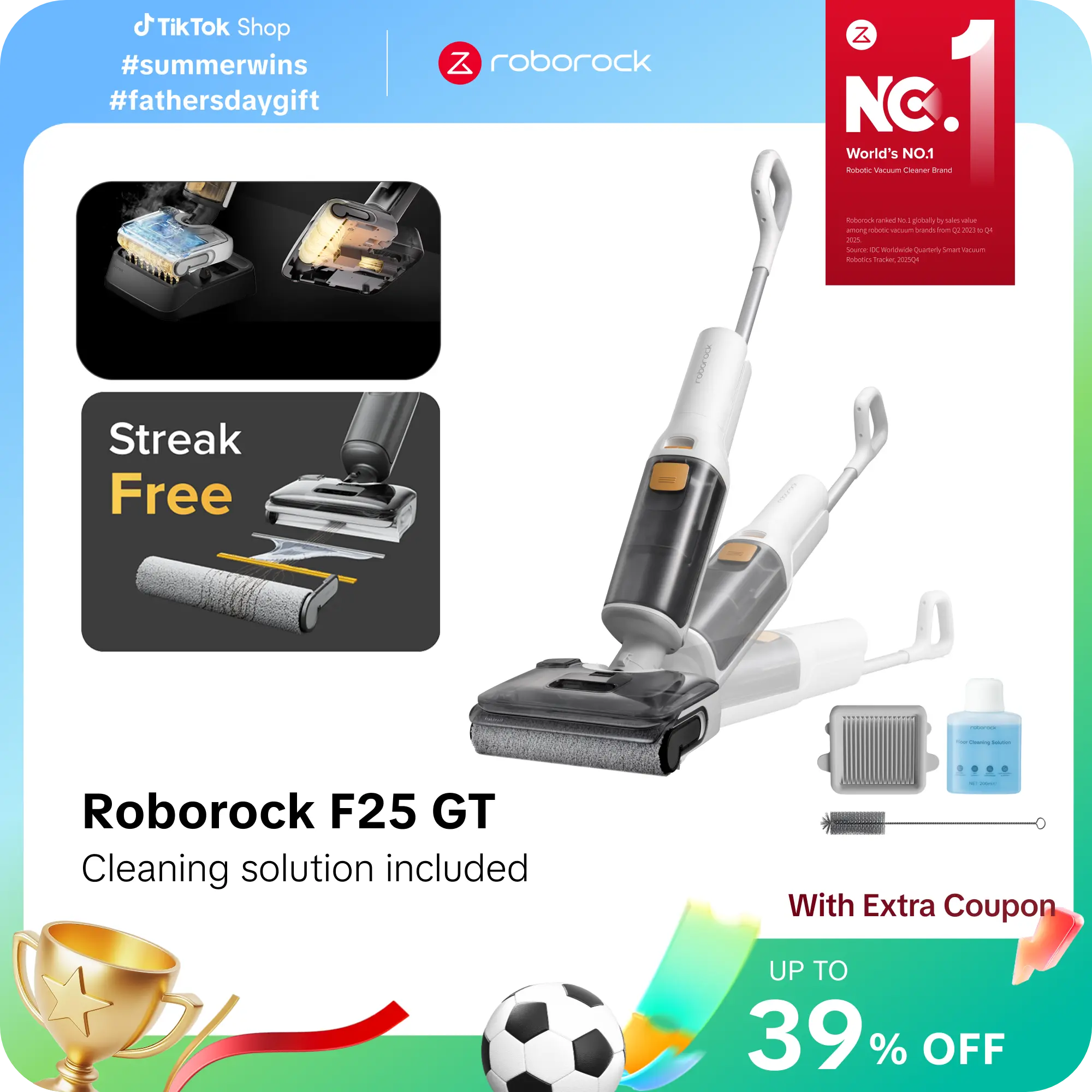[SaleLink] Roborock F25 Series Wet Dry Vacuum Cleaner, Hot Air Drying & High temperature Self Cleaning, with 20000Pa, Edge Cleaning, Wet Mop Cleaner for Hard Floor, Cordless, Lightweight -Household Appliances (F25 GT) #summerwins #fathersdaygift