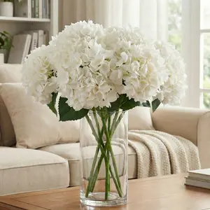 3/6pcs Real Touch White Hydrangea Artificial Flowers with Stems, Fake Silk Bouquets for Outdoors, Artificial Flowers for Home Decor Wedding Party Table Centerpieces(vase not included)