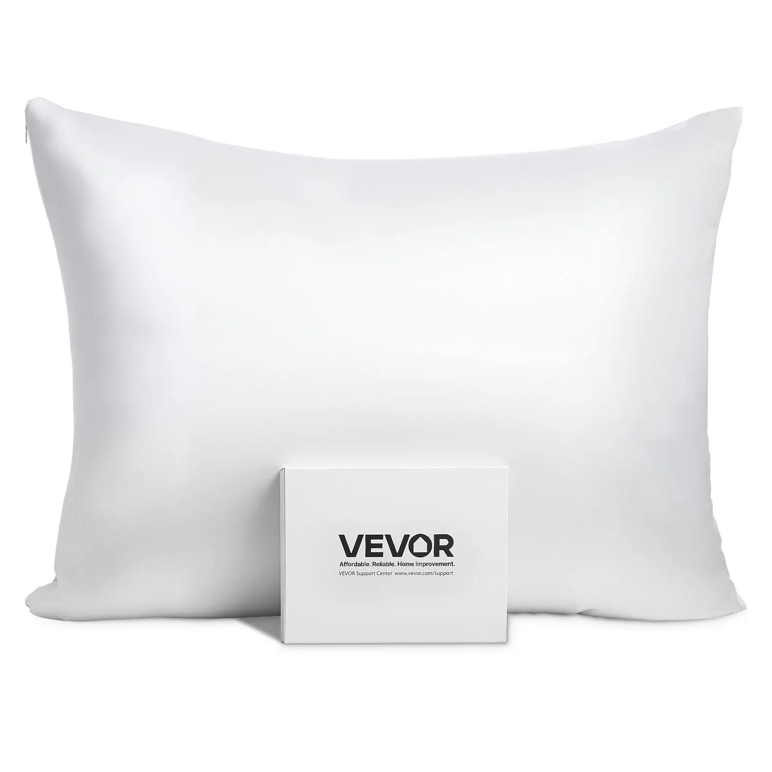 【Summerfinds】VEVOR Solid 100% Pure Mulberry Silk Pillowcase, 26x20 in Standard Size, Soft, Anti-Allergic, Smooth, Static-Reducing, Friction-Reducing, Breathable, Hidden Zipper for Hair & Skin (White), Smooth Texture